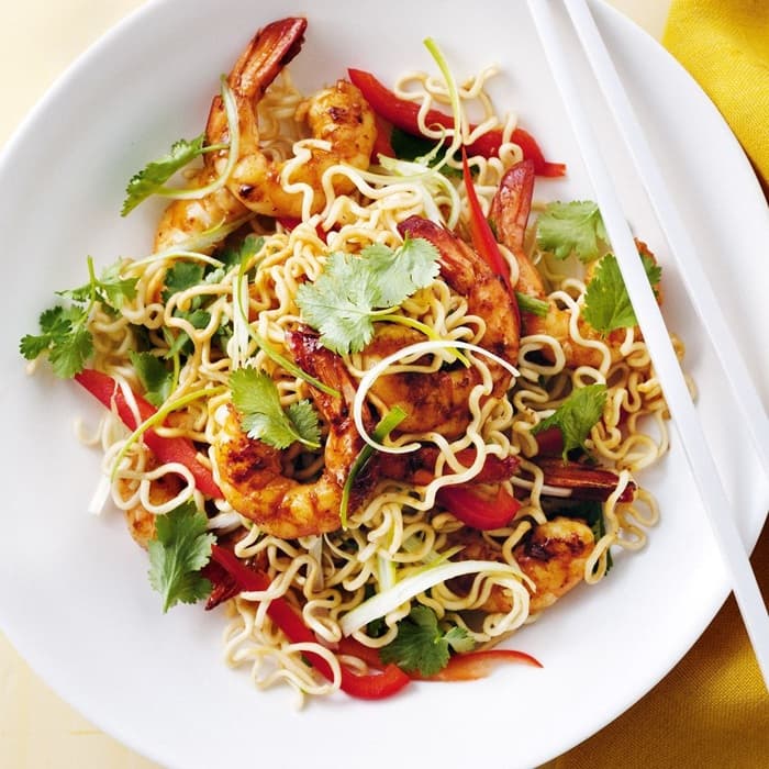 Prawn & noodle salad with crispy shallots, a Vietnamese dish
