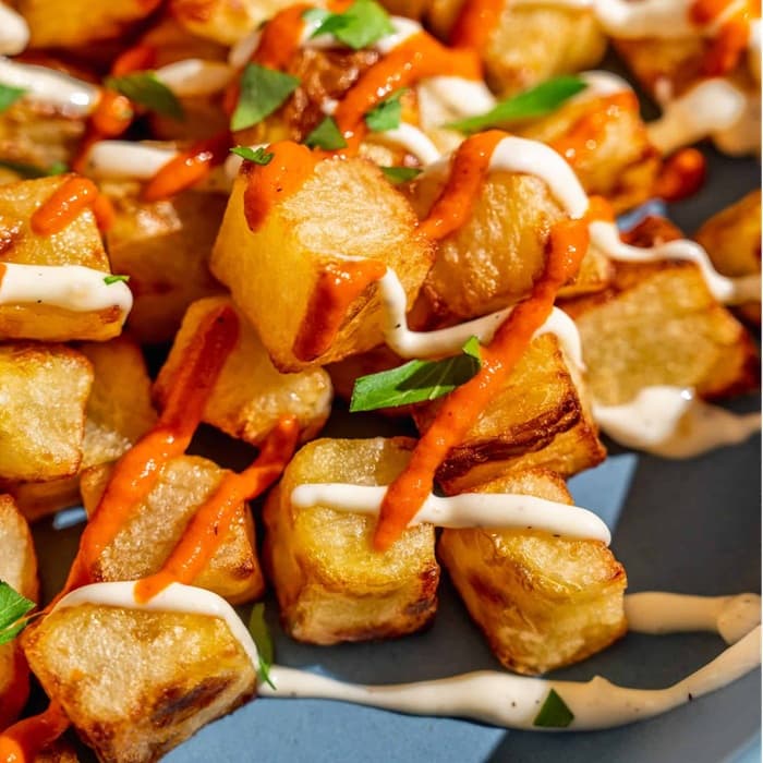 Air fryer patatas bravas, a Spanish dish