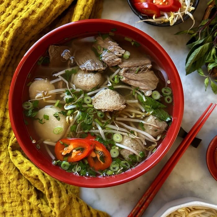Beef pho, a Vietnamese dish