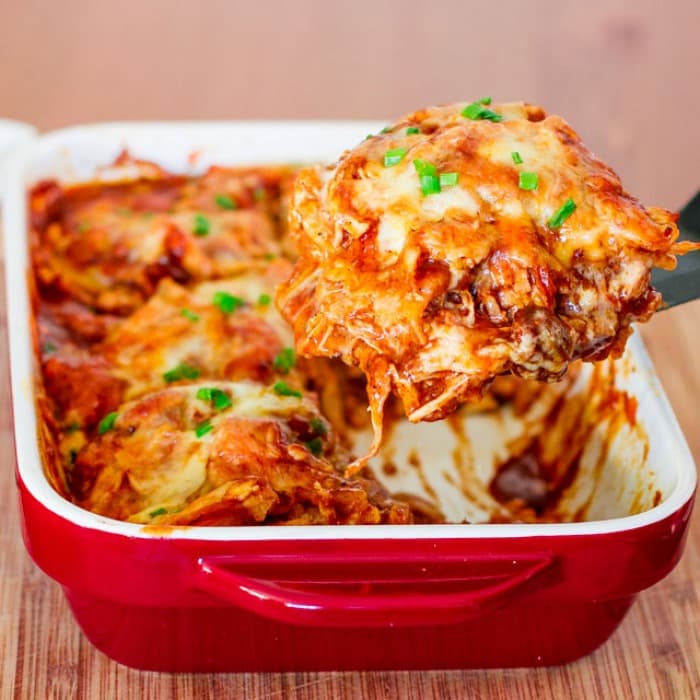 Chicken Enchilada Casserole, a Mexican dish