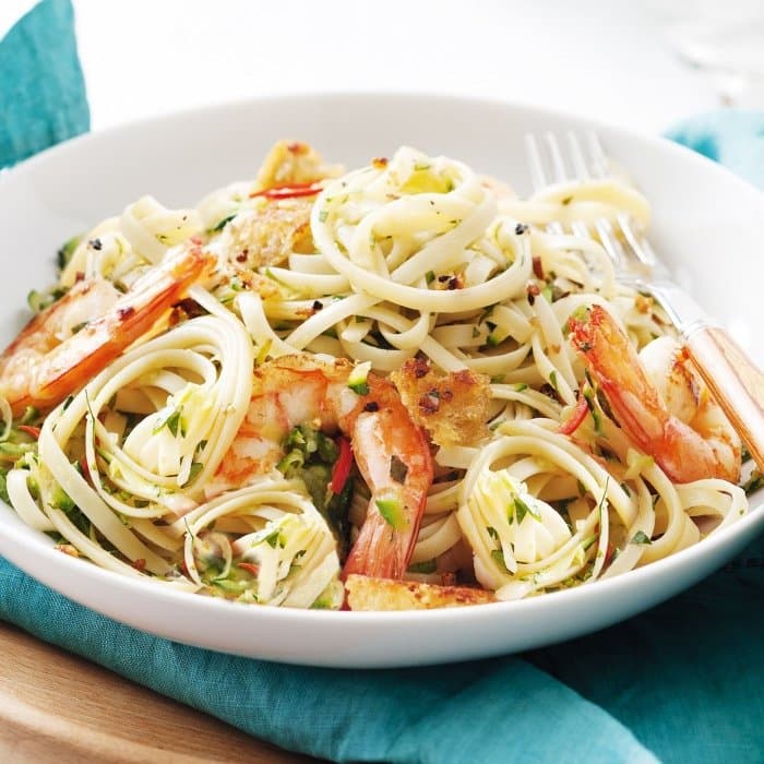 Chilli prawn linguine, a Italian dish