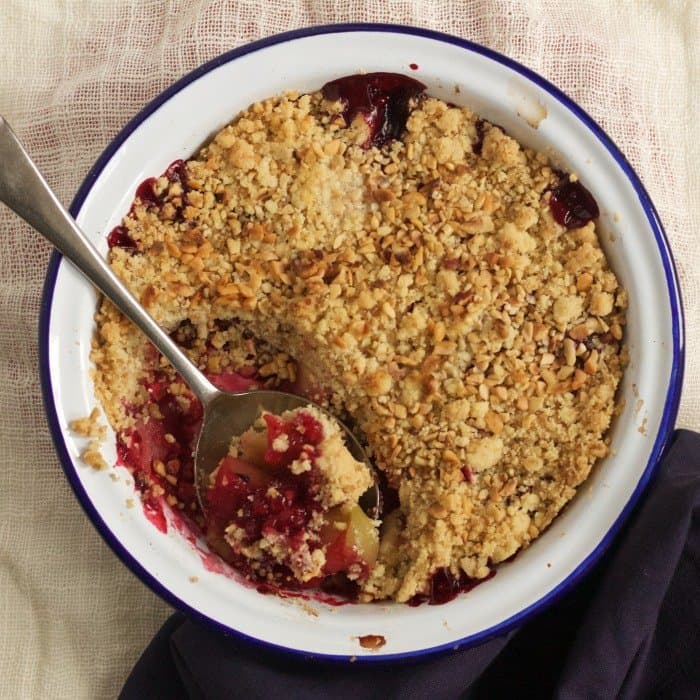 Apple & Blackberry Crumble, a British dish