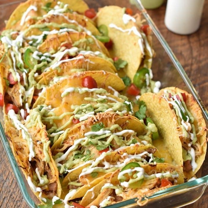 Crock Pot Chicken Baked Tacos, a Mexican dish