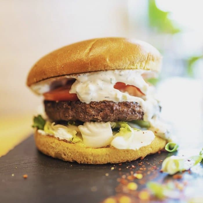 Lamb Tzatziki Burgers, a Greek dish